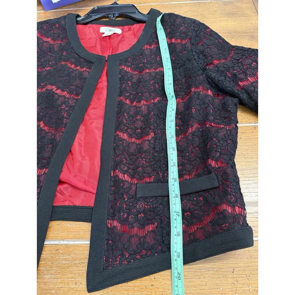 Whimsigoth Witchy Short Asymmetrical Jacket Lace Embroidered Cato Red Black Sz M - Picture 8 of 9